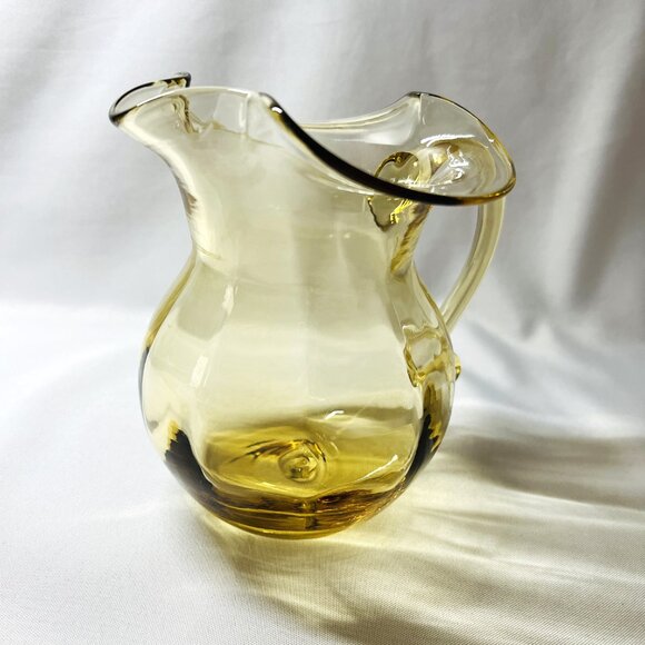 Rainbow Glass Golden Amber Pitcher Mid-20th Century Hand Blown Creamer 6” - Picture 5 of 11